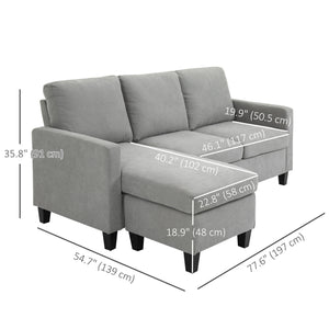 Modern L-shaped corner sofa with ottoman, light grey