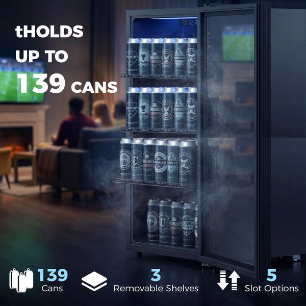 90L Beverage Refrigerator, 139 Cans, Black