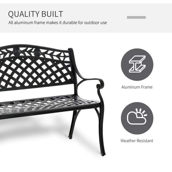 Outdoor garden bench with aluminum frame and armrests