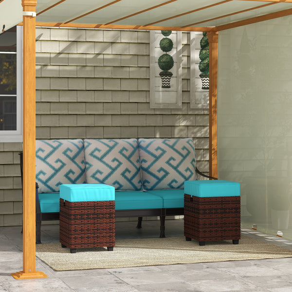 Set of 2 garden poufs in woven resin, sky blue
