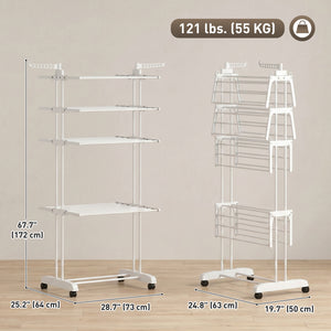 5-tier foldable clothes drying rack on wheels, white