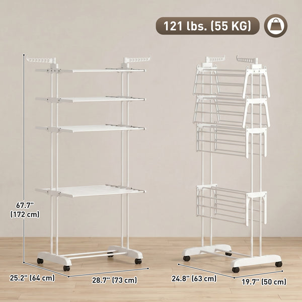 5-tier foldable clothes drying rack on wheels, white