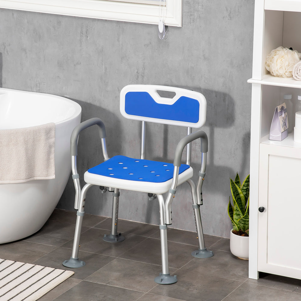 Adjustable shower chair with armrests and backrest