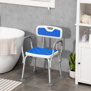 Adjustable shower chair with armrests and backrest