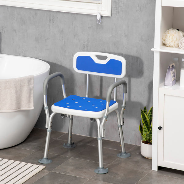 Adjustable shower chair with armrests and backrest