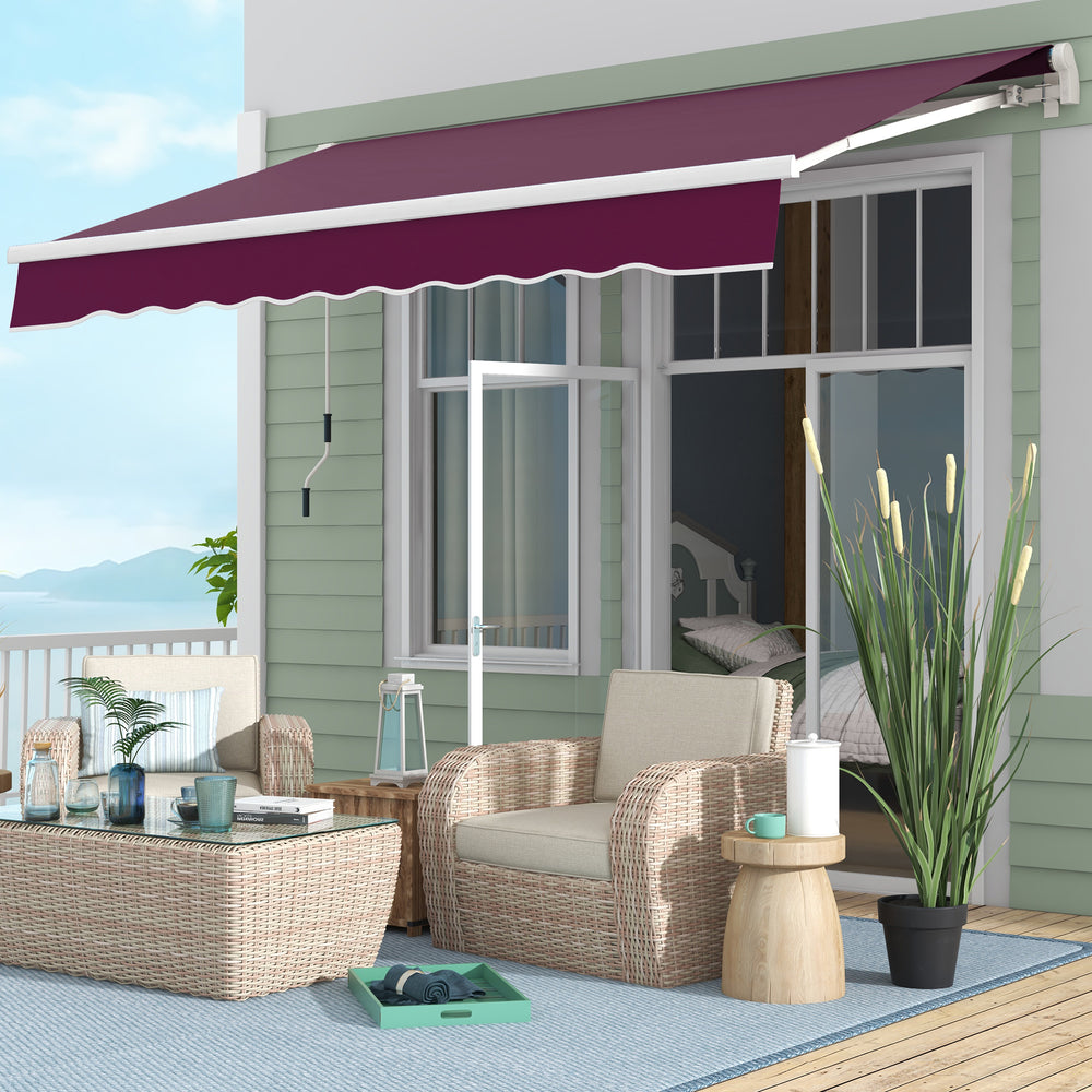 10' x 8' Manual Retractable Awning with LED Lighting, Aluminum Frame, Patio Door Sun Shade, Wine Red