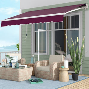 10' x 8' Manual Retractable Awning with LED Lighting, Aluminum Frame, Patio Door Sun Shade, Wine Red