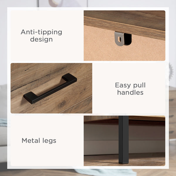 Bedroom chest of drawers with 4 drawers, metal frame, brown