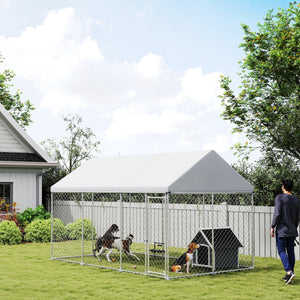 Galvanized steel kennel with roof and security latch