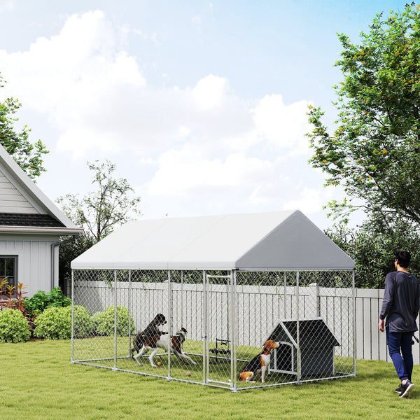 Galvanized steel kennel with roof and security latch