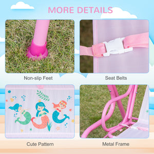 2-Seat Kids Porch Swing Chair, Children Outdoor Patio Furniture Lounge Chair for Garden, with Adjustable Canopy, Seat Belt, Mermaid Pattern, for 3-6 Years Old, Pink