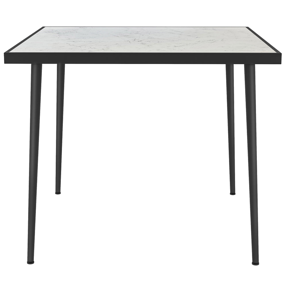 Outdoor dining table with tempered glass top with marble effect, white