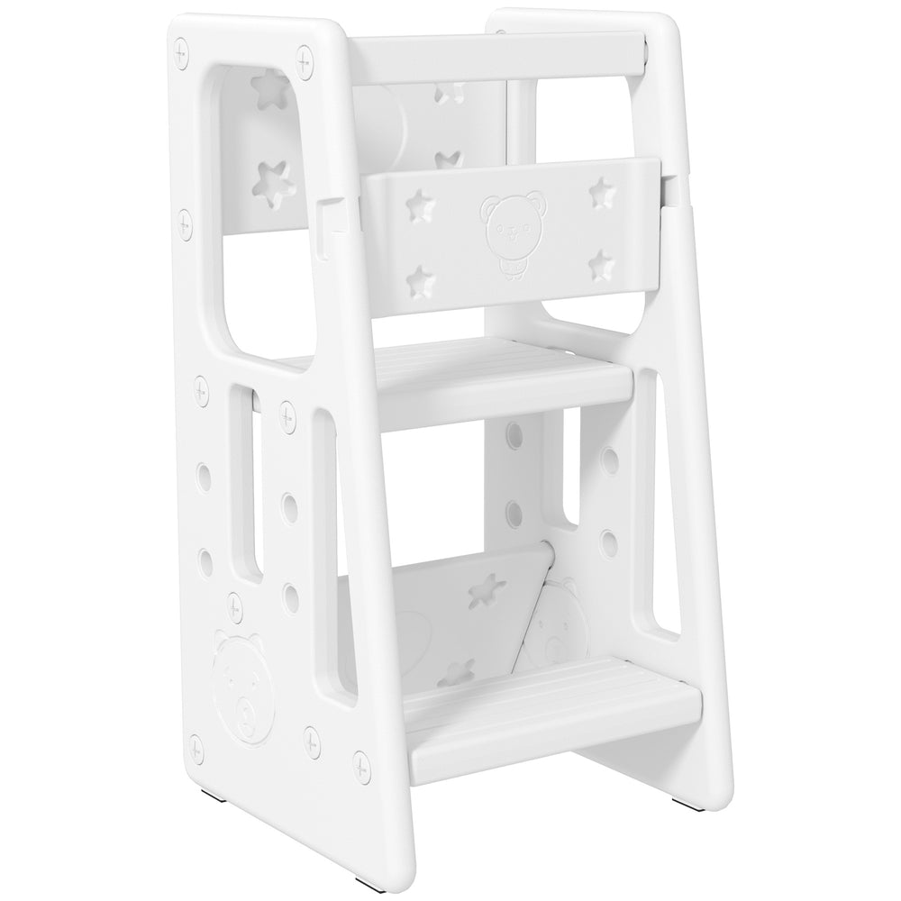 Toddler Stool, 2 Steps with Adjustable Platform, White
