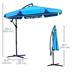 8.7-foot cantilever parasol with cross base, blue