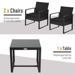 3-piece garden furniture set in black woven resin