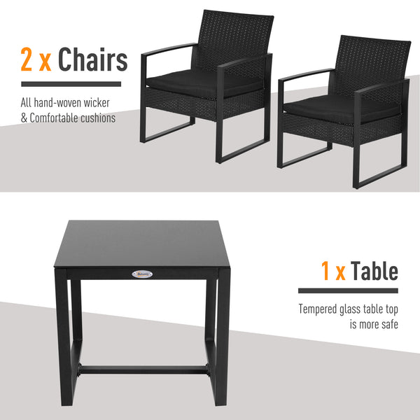 3-piece garden furniture set in black woven resin