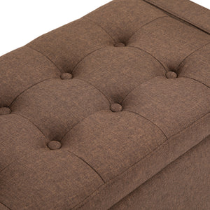 Linen upholstered storage bench with tufted pattern, brown