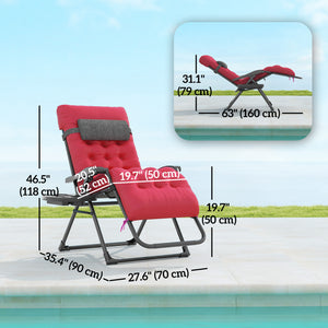 Fauteuil zéro gravité rembourré avec porte-gobelet, dossier réglable, coussin amovible pour l'extérieur, rouge