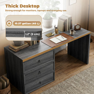 Convertible L-shaped or straight computer desk with 3 drawers and large workspace – Dark gray