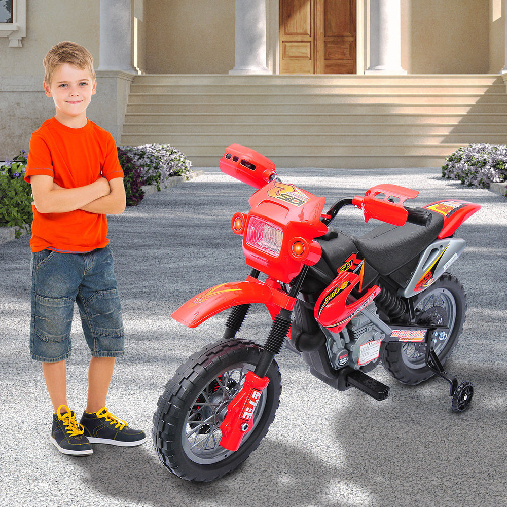 6V Electric Motorcycle with Training Wheels, Red