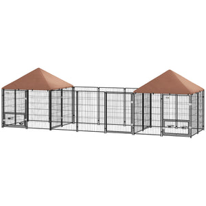 Enclosure with 2 compartments, rotating bowls, and waterproof cover