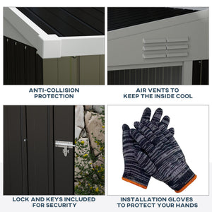 Lean-to metal garden shed with lockable door and ventilation, dark grey