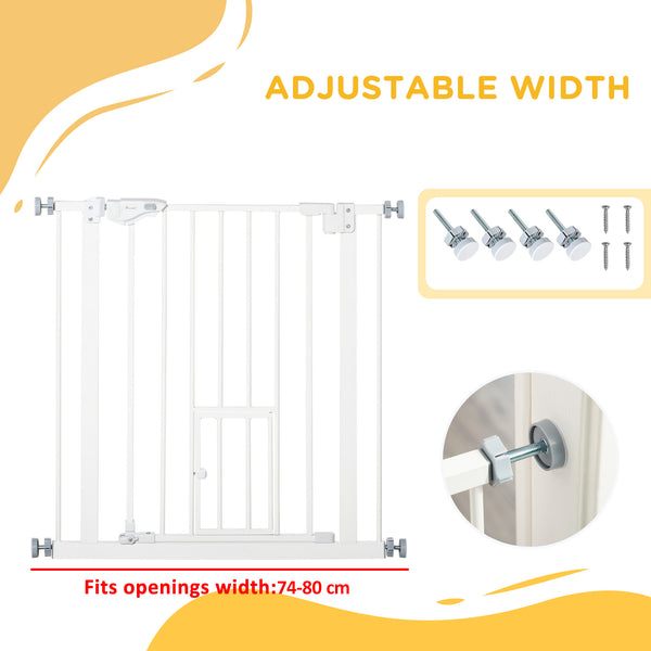 Extra Wide Pressure Fit Pet Gate with Cat Flap, White