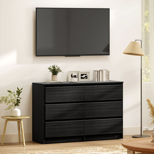 Large 6-drawer chest of drawers, for bedroom, living room or entryway, black.