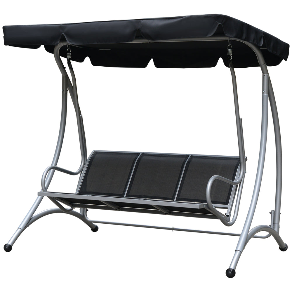 3-Seater Outdoor Swing Chair Bench with Adjustable Canopy, Black