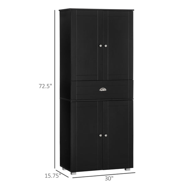 Modern storage unit with 4 doors and 3 adjustable shelves, black