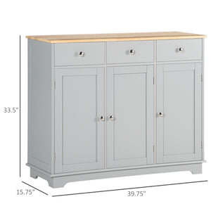 Modern buffet with cupboards, drawers and adjustable shelves for living room, grey