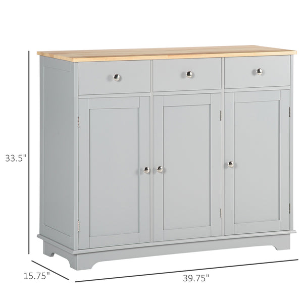 Modern buffet with cupboards, drawers and adjustable shelves for living room, grey