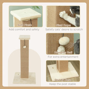 81cm High Cat Tree, Scratching Post with Hanging Ball and Soft Plush, Beige