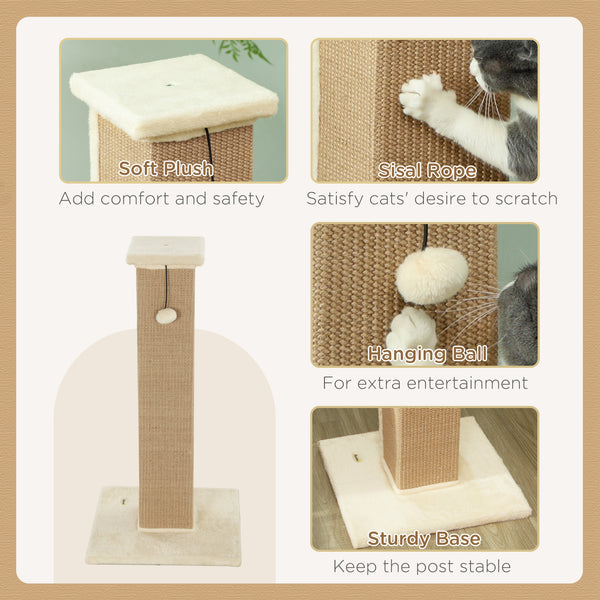 81cm High Cat Tree, Scratching Post with Hanging Ball and Soft Plush, Beige