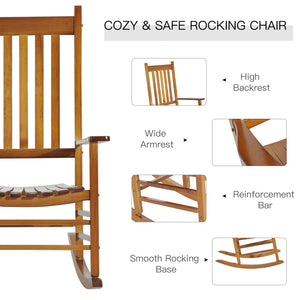 Wooden Porch Rocking Chair Outdoor Patio Rocker Garden Single Leisure Reclining Seat Armchair Natural
