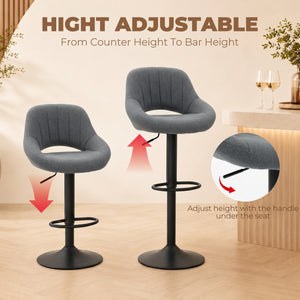 Adjustable swivel bar stools, dark gray, set of 2
