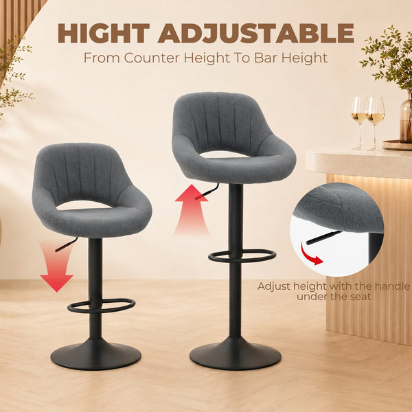 Adjustable swivel bar stools, dark gray, set of 2