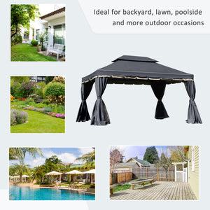 10 x 13 double-roofed gazebo with mosquito net and curtains, black