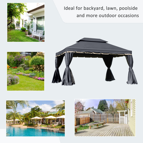 10 x 13 double-roofed gazebo with mosquito net and curtains, black