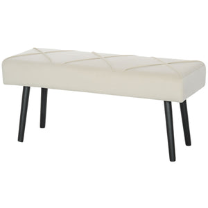 Modern upholstered bedroom bench with steel legs, cream white
