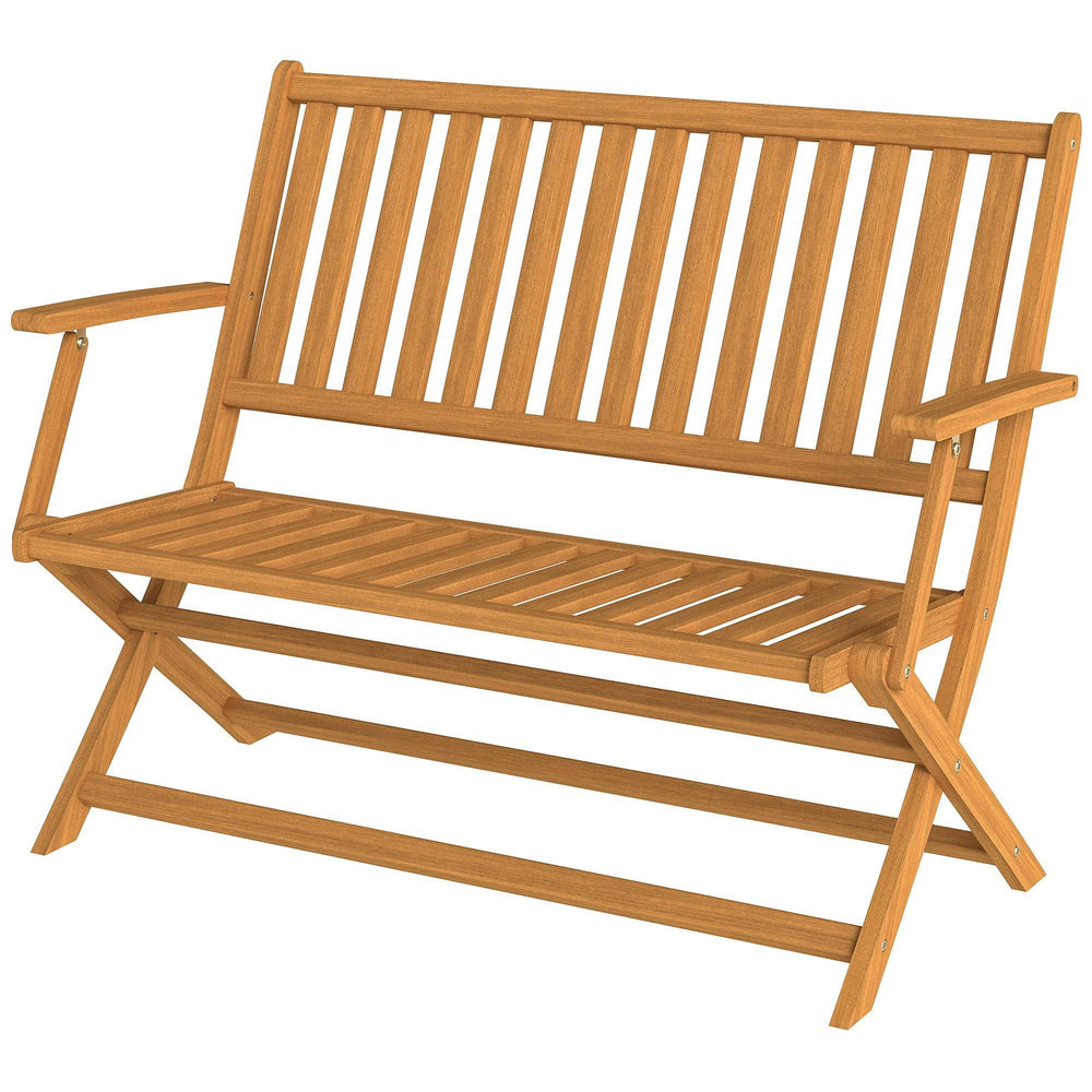 Folding wooden outdoor bench with backrest and armrests for outdoor use, teak