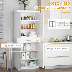 Storage unit with 4 doors, drawer and 3 adjustable shelves, white