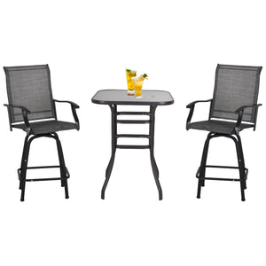 3-Piece Outdoor Bar Set, 2 Swivel Stools and 1 Bar Table, Gray