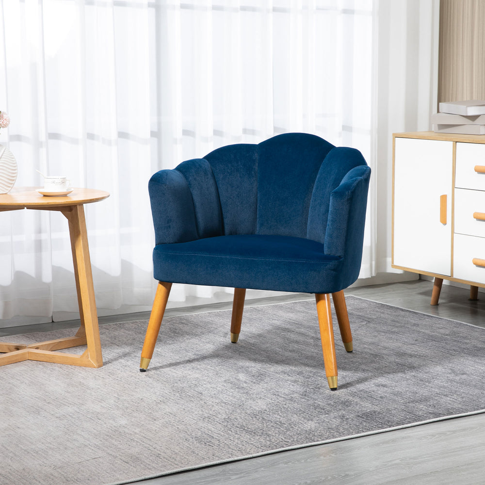 Accent chairs with upholstered seat, armrests and wooden legs, blue