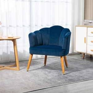 Accent chairs with upholstered seat, armrests and wooden legs, blue