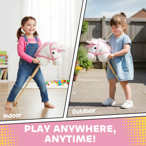 Plush Unicorn with Wooden Wheels, Neighing and Galloping Sounds, White