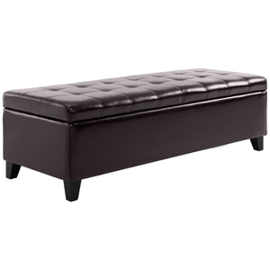 51 in. Brown Padded Storage Bench with Built-in Storage – Tufted Faux Leather Ottoman