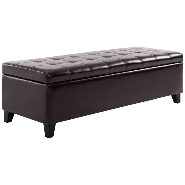 51 in. Brown Padded Storage Bench with Built-in Storage – Tufted Faux Leather Ottoman