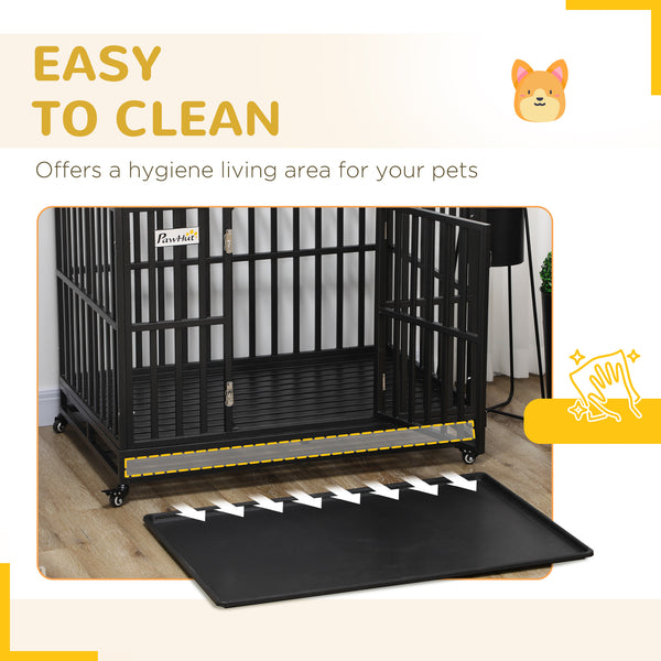 44" Heavy-Duty Steel Dog Crate with Wheels