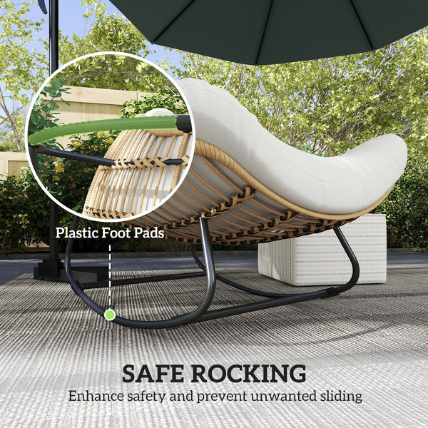 Oversized Rattan Patio Egg Chair, Outdoor Rocking Chair with Padded Cushion for Indoor, Porch, Cream White
